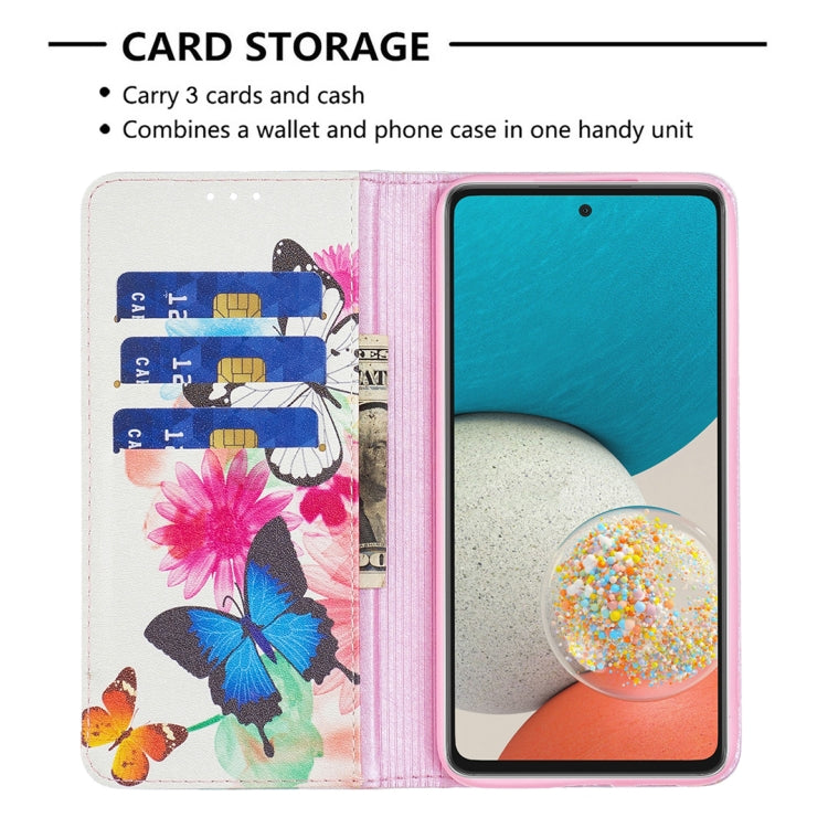 For Samsung Galaxy A53 5G Colored Drawing Pattern Invisible Magnetic PU Leather Phone Case(Two Butterflies) by buy2fix