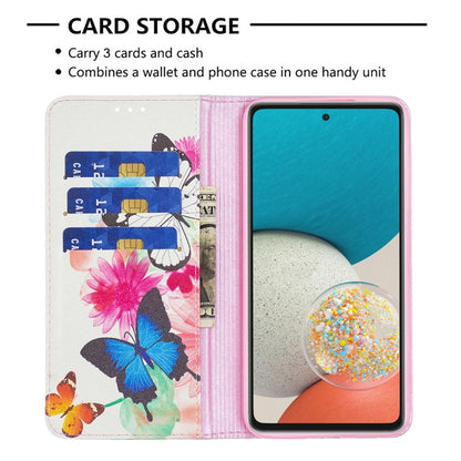 For Samsung Galaxy A53 5G Colored Drawing Pattern Invisible Magnetic PU Leather Phone Case(Two Butterflies) by buy2fix