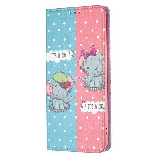 For Samsung Galaxy A53 5G Colored Drawing Pattern Invisible Magnetic PU Leather Phone Case(Elephant) by buy2fix