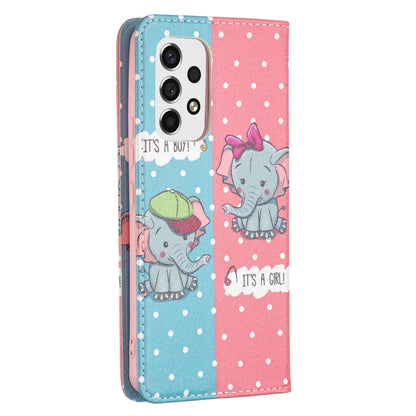 For Samsung Galaxy A53 5G Colored Drawing Pattern Invisible Magnetic PU Leather Phone Case(Elephant) by buy2fix