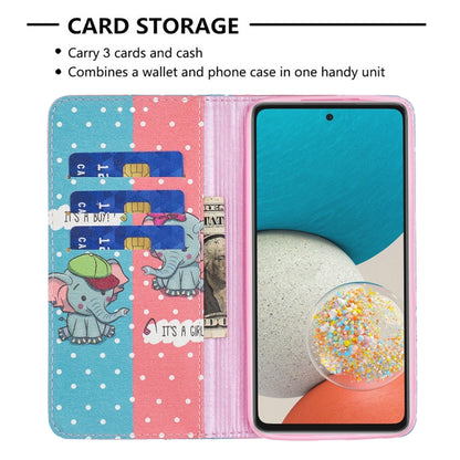 For Samsung Galaxy A53 5G Colored Drawing Pattern Invisible Magnetic PU Leather Phone Case(Elephant) by buy2fix