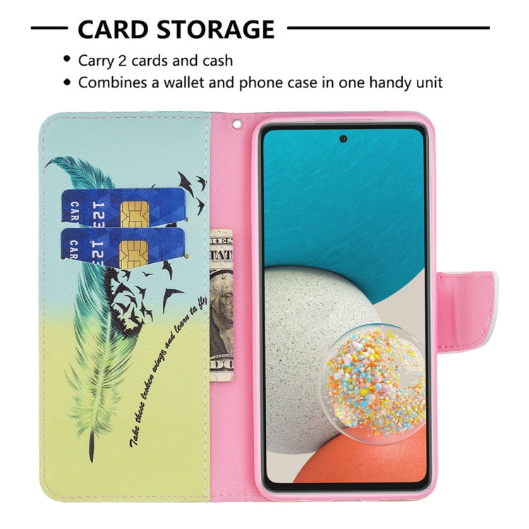 For Samsung Galaxy A53 5G Colored Drawing Pattern Leather Phone Case(Feather) by buy2fix