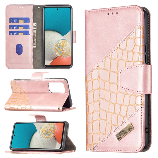 For Samsung Galaxy A53 5G Matching Color Crocodile Texture PU Leather Phone Case(Rose Gold)