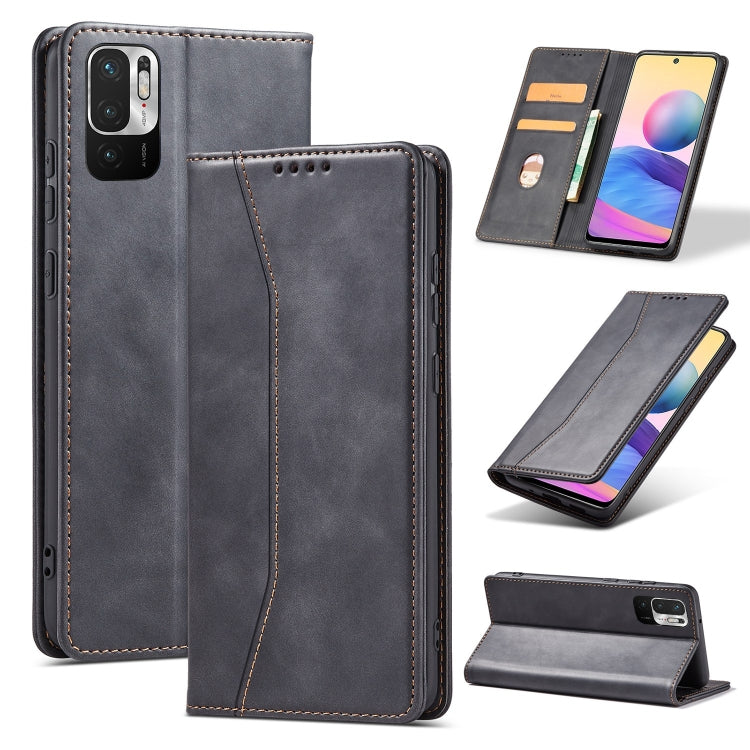 For Xiaomi Redmi Note 10 5G Magnetic Dual-fold Leather Phone Case(Black) by buy2fix