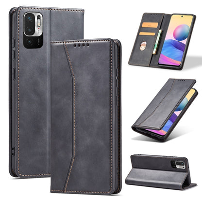 For Xiaomi Redmi Note 10 5G Magnetic Dual-fold Leather Phone Case(Black) by buy2fix
