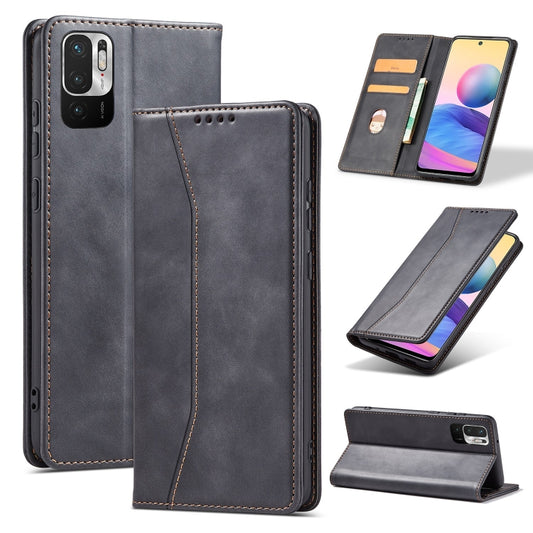 For Xiaomi Redmi Note 10 5G Magnetic Dual-fold Leather Phone Case(Black) by buy2fix