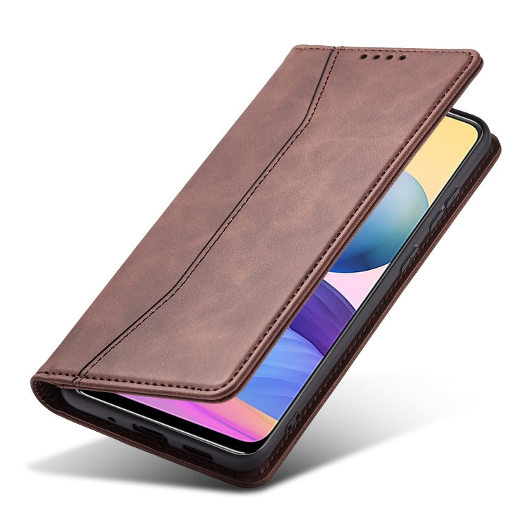 For Xiaomi Redmi Note 10 5G Magnetic Dual-fold Leather Phone Case(Coffee) - Xiaomi Cases by buy2fix | Online Shopping UK | buy2fix