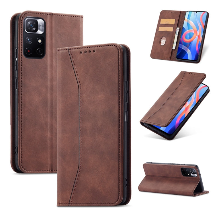 For Xiaomi Redmi Note 11 5G Magnetic Dual-fold Leather Phone Case(Coffee) by buy2fix