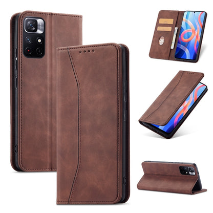 For Xiaomi Redmi Note 11 5G Magnetic Dual-fold Leather Phone Case(Coffee) by buy2fix