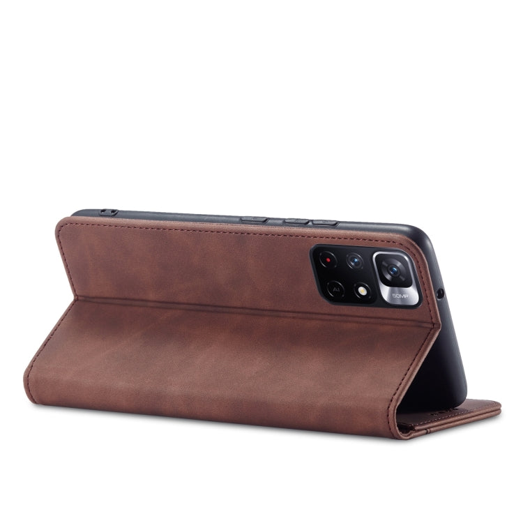 For Xiaomi Redmi Note 11 5G Magnetic Dual-fold Leather Phone Case(Coffee) by buy2fix
