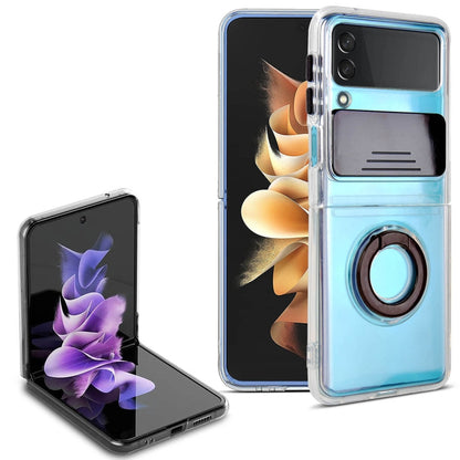 For Samsung Galaxy Z Flip3 5G Sliding Camera Design TPU Phone Case with Ring Holder(Black) by buy2fix