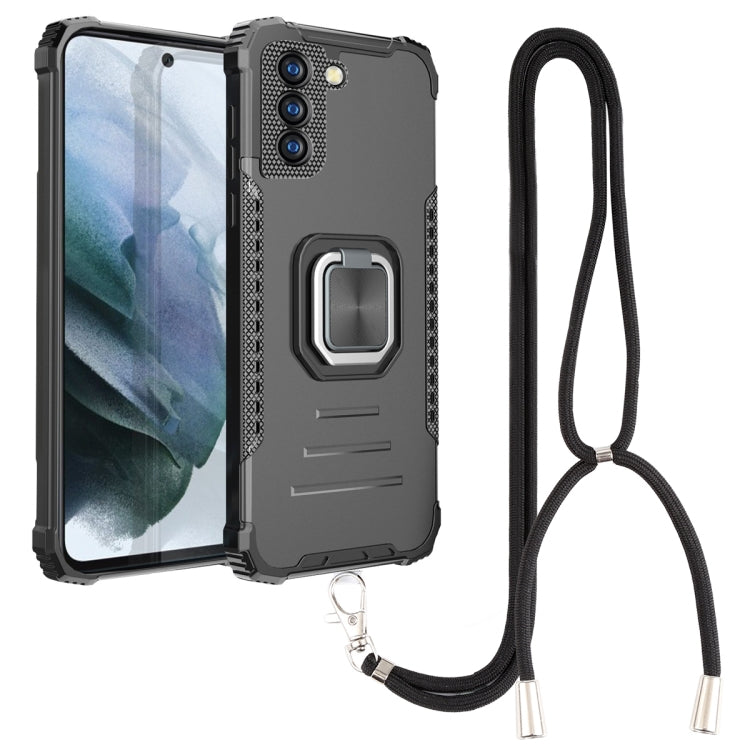 For Samsung Galaxy S21 FE 5G Lanyard Aluminum TPU Case(Black) by buy2fix