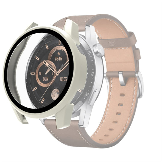 For Huawei Watch GT 3 46mm PC + Tempered Glass Watch Protective Case(Creamy-white)