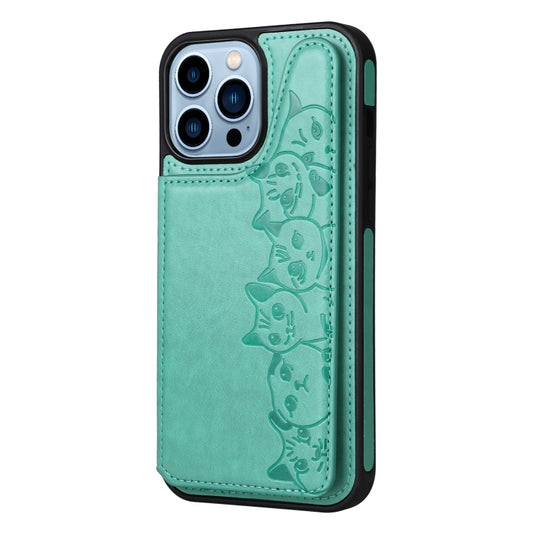 For iPhone 13 Pro Max Six Cats Embossing Pattern Shockproof Phone Case (Green) by buy2fix