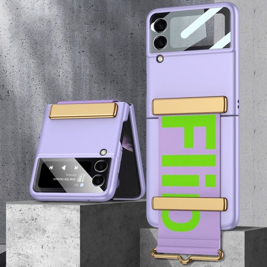 For Samsung Galaxy Z Flip3 5G GKK Ultra-thin Full Coverage Phone Flip Case with Wristband(Purple)