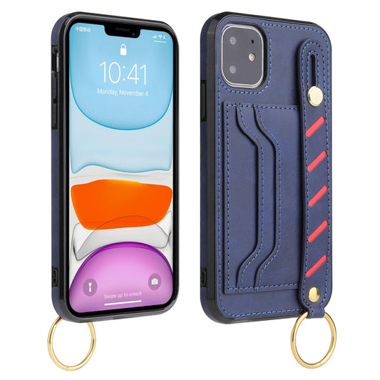 For iPhone 12 / 12 Pro Wristband Wallet Leather Phone Case(Blue) by buy2fix