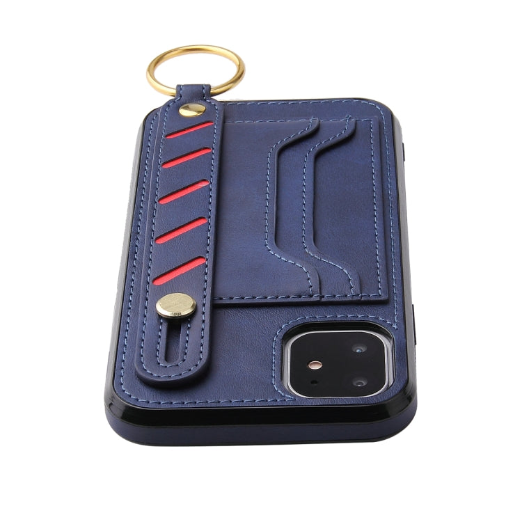 For iPhone 12 / 12 Pro Wristband Wallet Leather Phone Case(Blue) by buy2fix