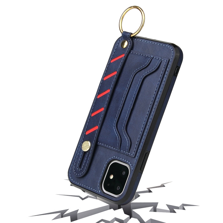 For iPhone 12 / 12 Pro Wristband Wallet Leather Phone Case(Blue) by buy2fix