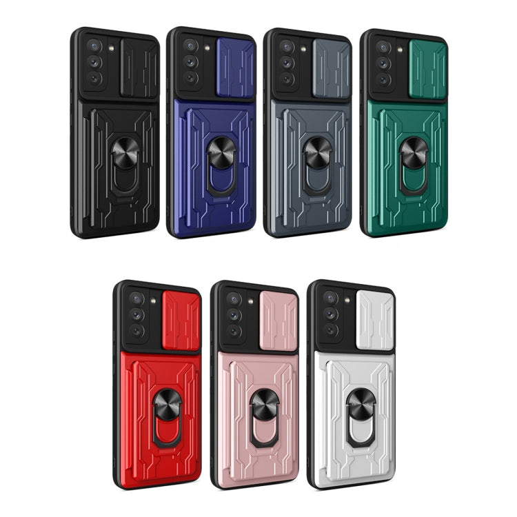 For Samsung Galaxy S21 FE 5G Camera Cover Phone Case with Card Slot & Holder(Black) by buy2fix