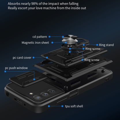 For Samsung Galaxy S21 FE 5G Camera Cover Phone Case with Card Slot & Holder(Black) by buy2fix