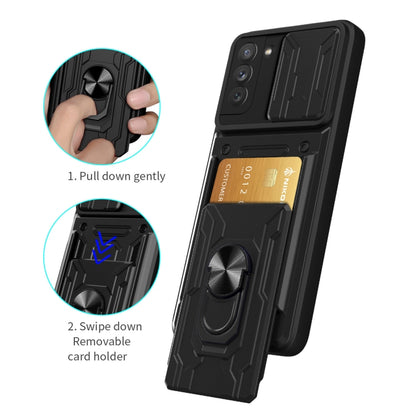 For Samsung Galaxy S21 FE 5G Camera Cover Phone Case with Card Slot & Holder(Black) by buy2fix