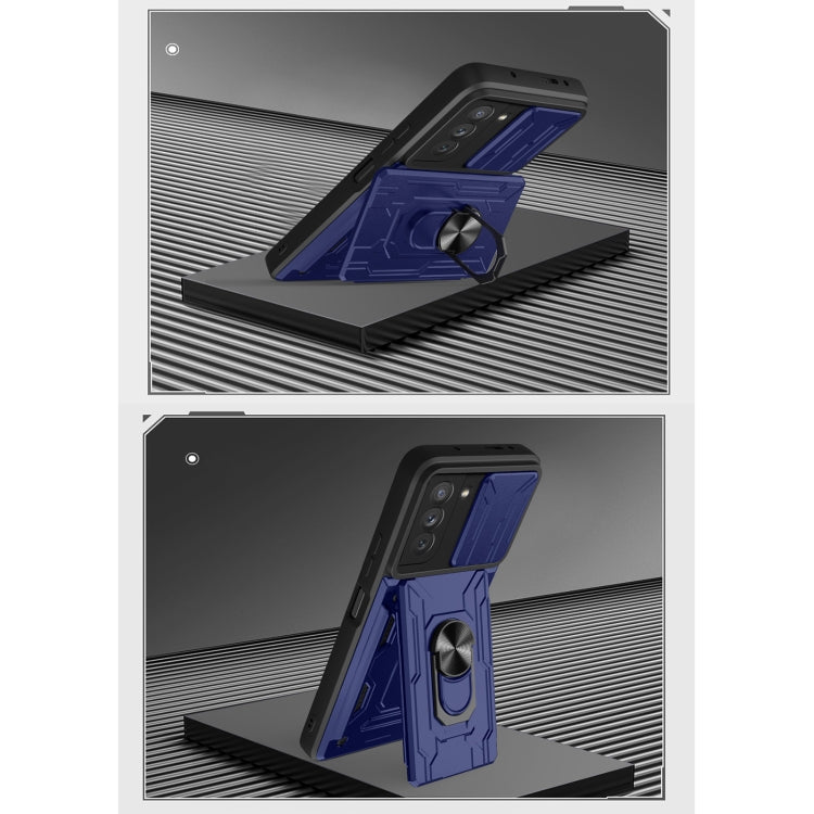 For Samsung Galaxy S21 FE 5G Camera Cover Phone Case with Card Slot & Holder(Black) by buy2fix