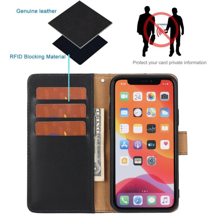 For iPhone 11 Plain Weave Cowhide Genuine Leather Phone Case (Black) - iPhone 11 Cases by buy2fix | Online Shopping UK | buy2fix