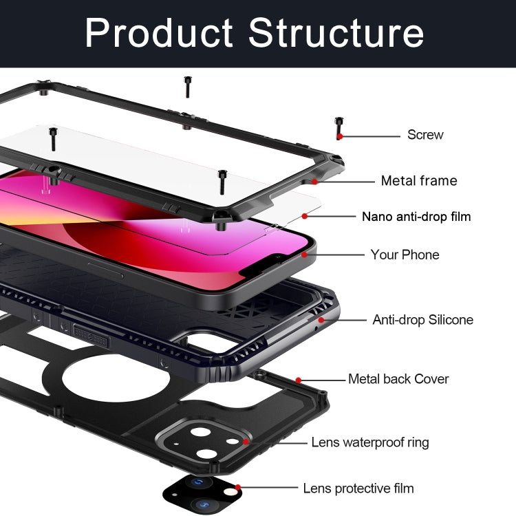 For iPhone 13 Shockproof Waterproof Dustproof Metal + Silicone Phone Case with Screen Protector(Black) - iPhone 13 Cases by buy2fix | Online Shopping UK | buy2fix