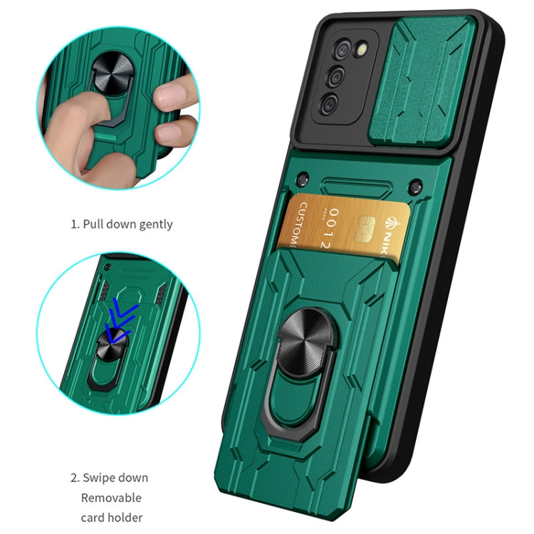 For Samsung Galaxy A02s EU Version Camera Cover Phone Case with Card Slot & Holder(Black) by buy2fix