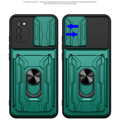 For Samsung Galaxy A02s EU Version Camera Cover Phone Case with Card Slot & Holder(Black) by buy2fix