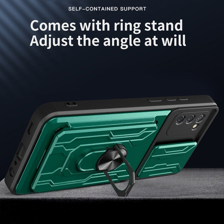 For Samsung Galaxy A02s EU Version Camera Cover Phone Case with Card Slot & Holder(Black) by buy2fix