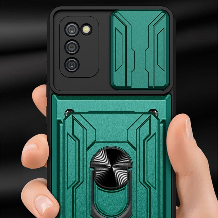 For Samsung Galaxy A02s EU Version Camera Cover Phone Case with Card Slot & Holder(Black) by buy2fix