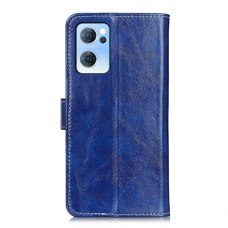 For OPPO Reno7 5G Retro Crazy Horse Texture Horizontal Flip Leather Phone Case(Blue) - OPPO Cases by buy2fix | Online Shopping UK | buy2fix