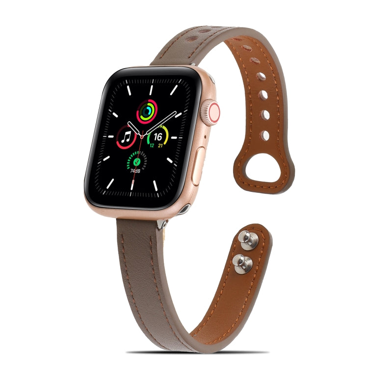 Double Rivets Leather Watch Band for Apple Watch Series 9&8&7 41mm / SE 3&SE 2&6&SE&5&4 40mm / 3&2&1 38mm(Light Brown) - Watch Bands by buy2fix | Online Shopping UK | buy2fix