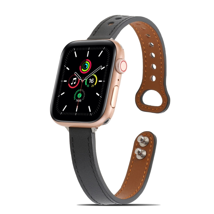 Double Rivets Leather Watch Band for Apple Watch Series 9&8&7 41mm / SE 3&SE 2&6&SE&5&4 40mm / 3&2&1 38mm(Black) - Watch Bands by buy2fix | Online Shopping UK | buy2fix