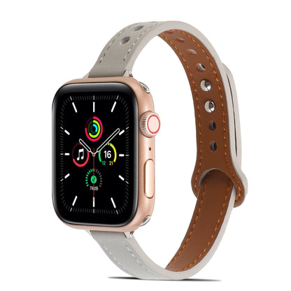Double Rivets Leather Watch Band for Apple Watch Series 9&8&7 41mm / SE 3&SE 2&6&SE&5&4 40mm / 3&2&1 38mm(Grey) by buy2fix