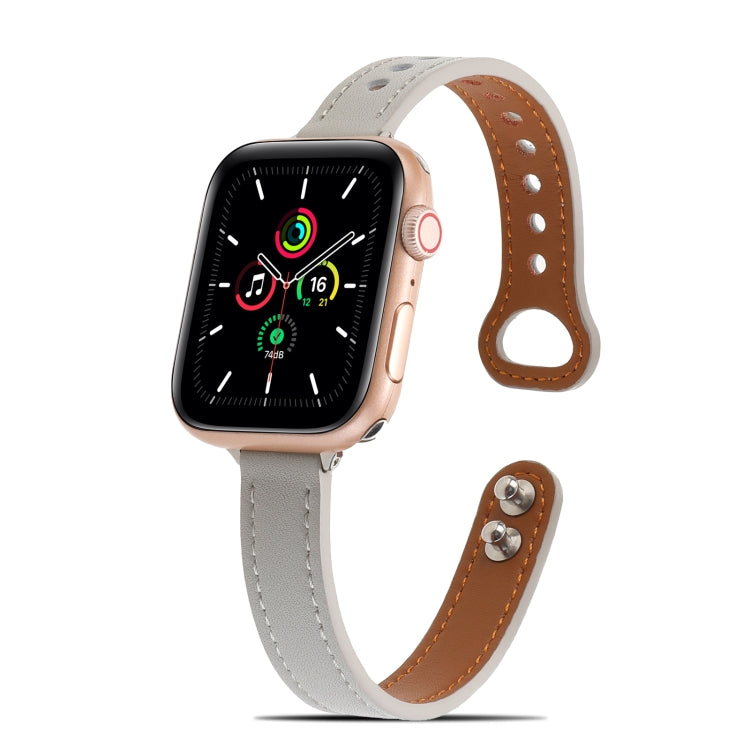 Double Rivets Leather Watch Band for Apple Watch Series 9&8&7 41mm / SE 3&SE 2&6&SE&5&4 40mm / 3&2&1 38mm(Grey) by buy2fix