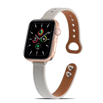 Double Rivets Leather Watch Band for Apple Watch Series 9&8&7 41mm / SE 3&SE 2&6&SE&5&4 40mm / 3&2&1 38mm(Grey) by buy2fix