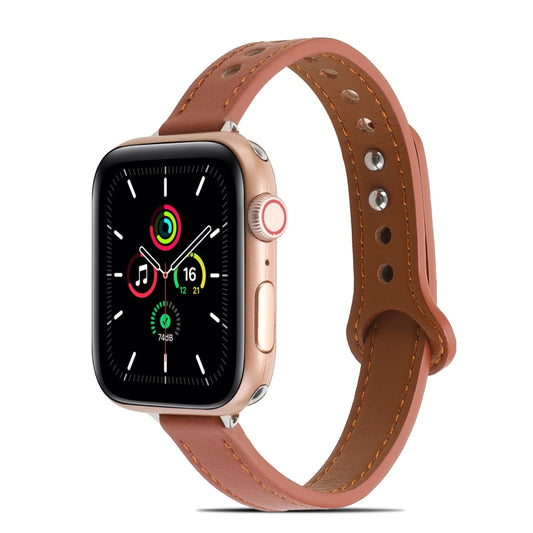 Double Rivets Leather Watch Band for Apple Watch Series 9&8&7 41mm / SE 3&SE 2&6&SE&5&4 40mm / 3&2&1 38mm(Brown) by buy2fix