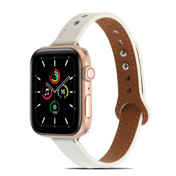 Double Rivets Leather Watch Band for Apple Watch Series 9&8&7 41mm / SE 3&SE 2&6&SE&5&4 40mm / 3&2&1 38mm(White) by buy2fix