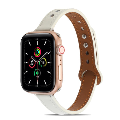 Double Rivets Leather Watch Band for Apple Watch Series 9&8&7 41mm / SE 3&SE 2&6&SE&5&4 40mm / 3&2&1 38mm(White) by buy2fix