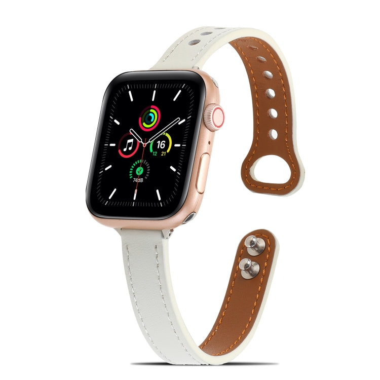 Double Rivets Leather Watch Band for Apple Watch Series 9&8&7 41mm / SE 3&SE 2&6&SE&5&4 40mm / 3&2&1 38mm(White) by buy2fix