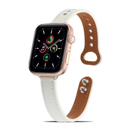 Double Rivets Leather Watch Band for Apple Watch Series 9&8&7 41mm / SE 3&SE 2&6&SE&5&4 40mm / 3&2&1 38mm(White) by buy2fix