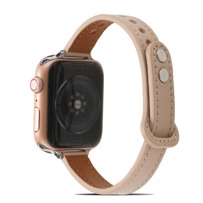 Double Rivets Leather Watch Band for Apple Watch Series 9&8&7 41mm / SE 3&SE 2&6&SE&5&4 40mm / 3&2&1 38mm(Beige) by buy2fix