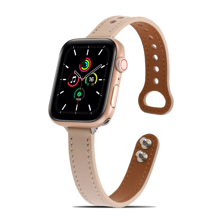 Double Rivets Leather Watch Band for Apple Watch Series 9&8&7 41mm / SE 3&SE 2&6&SE&5&4 40mm / 3&2&1 38mm(Beige) by buy2fix
