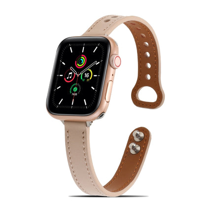 Double Rivets Leather Watch Band for Apple Watch Series 9&8&7 41mm / SE 3&SE 2&6&SE&5&4 40mm / 3&2&1 38mm(Beige) by buy2fix