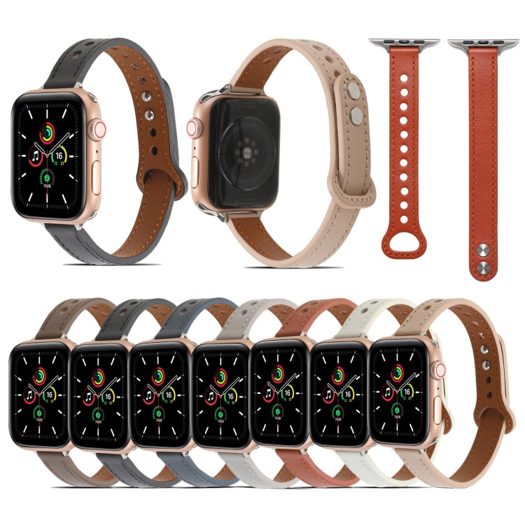 Double Rivets Leather Watch Band for Apple Watch Series 9&8&7 41mm / SE 3&SE 2&6&SE&5&4 40mm / 3&2&1 38mm(Light Brown) - Watch Bands by buy2fix | Online Shopping UK | buy2fix