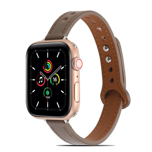Double Rivets Leather Watch Band for Apple Watch Ultra 49mm&Watch Ultra 2 49mm / Series 9&8&7 45mm / SE 3&SE 2&6&SE&5&4 44mm / 3&2&1 42mm(Light Brown) by buy2fix