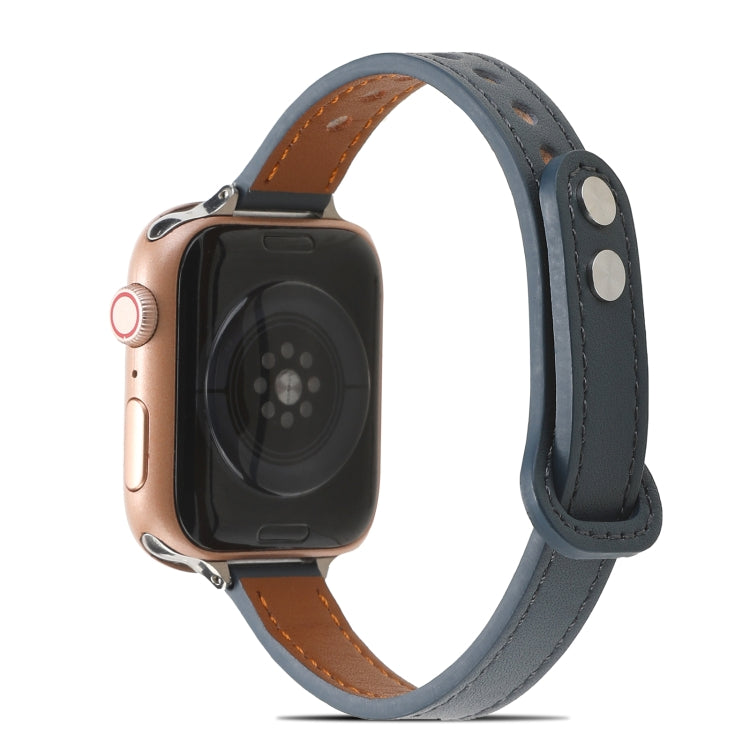 Double Rivets Leather Watch Band for Apple Watch Ultra 49mm&Watch Ultra 2 49mm / Series 9&8&7 45mm / SE 3&SE 2&6&SE&5&4 44mm / 3&2&1 42mm(Blue) by buy2fix