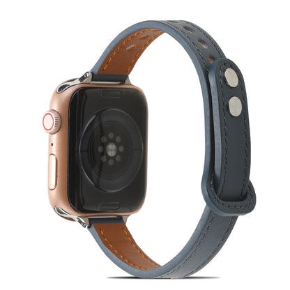 Double Rivets Leather Watch Band for Apple Watch Ultra 49mm&Watch Ultra 2 49mm / Series 9&8&7 45mm / SE 3&SE 2&6&SE&5&4 44mm / 3&2&1 42mm(Blue) by buy2fix